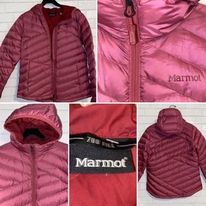 Marmot $240 Highlander Women's MED 700 Fill Down Coat Hooded Puffer EUC